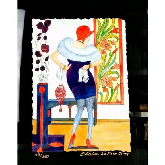 Elaine DeNiro 1920s Art Deco "On The Town" Signed Numbered 33/250 Gicle'e COA - Picture 1 of 6